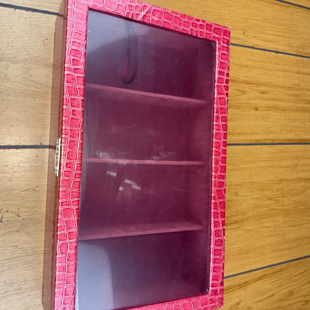 Prestige Red Faux Croc Jewelry Box Organizer with Plastic Lid and 4 Compartments